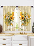 2pcs New Fashion Multi-Color Sunflower Kitchen Curtains - Window Treatment Set, Cafe Panel - Rod Pocket Design, Easy To Install - Perfect For Bedroom, Study, Cafe, And Living Room Decoration